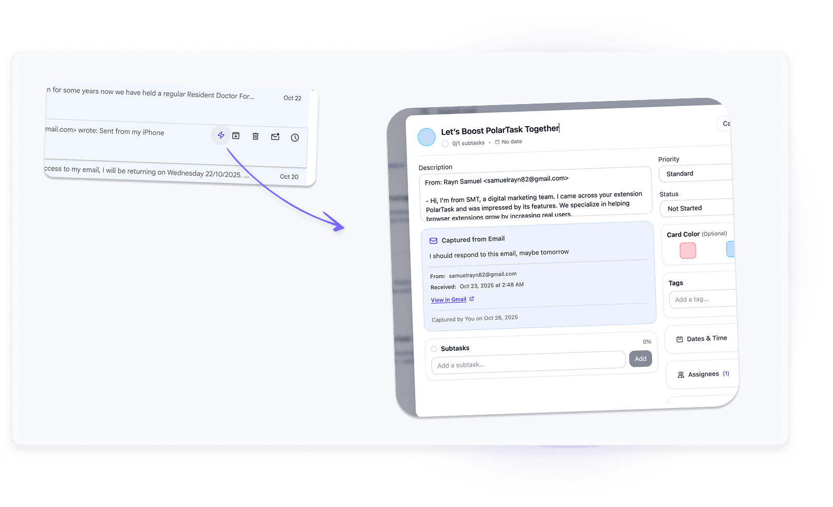 Quick capture: turning Gmail emails into PolarTask tasks